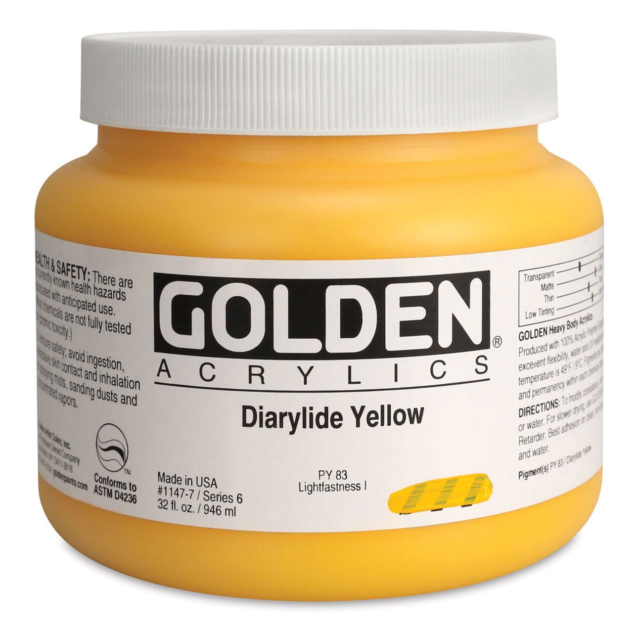 Golden Heavy Body Artist Acrylics - Diarylide Yellow, 32 oz Jar